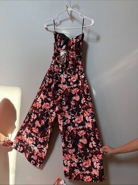 H&M Black Jumpsuit with Coral & Pink Floral Print